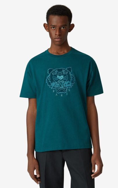 Kenzo Men Tiger Loose-fitting T-shirt Duck Blue